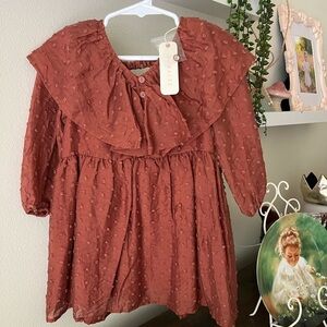 Noralee Girls' Rust Ruffle-Collar Long Sleeve Dress